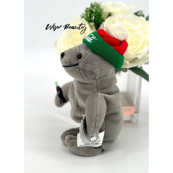 Coca-Cola Seal In Ski Cap Bean Bag Plush Collectible 1998 Gray Original Tag - Picture 3 of 7